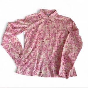 Agnes B Paris Vintage y2k Made in France Cotton Pink Rose Print Buttoned Blouse